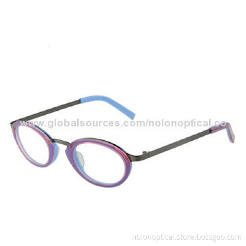 Oval Spectacle with Demo Lens Acetate Combined with Metal Front